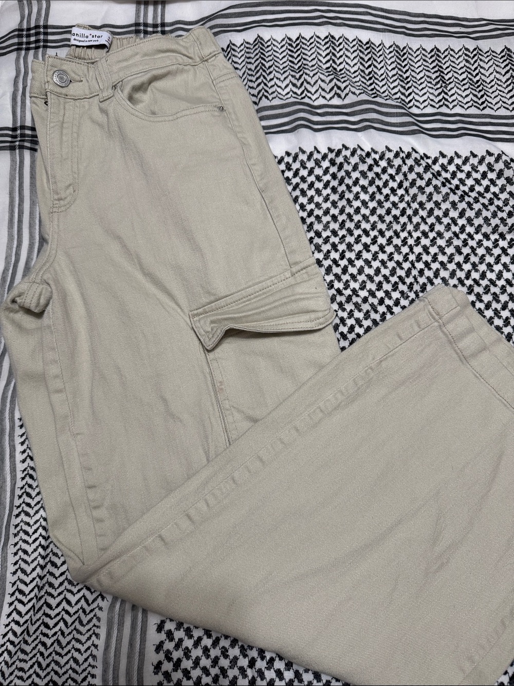 Vanilla Star Light Beige Cargo Wide Leg Low-rise Pants